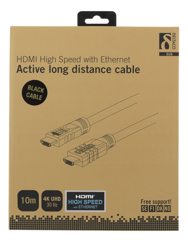 Active HDMI cable, HDMI High Speed with Ethernet, 10m, black