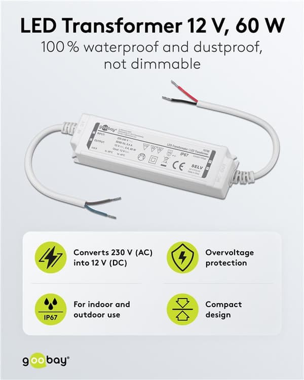 LED-transformer 12 V (DC) (DC), 60 W, IP67