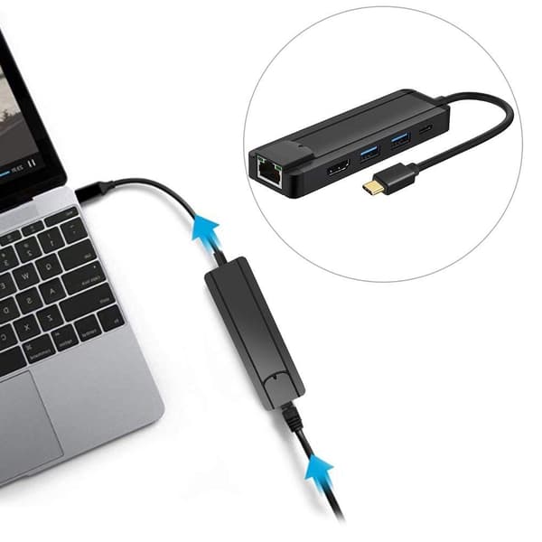 USB-C-keskitin - HDMI, Ethernet, USB-C, USB