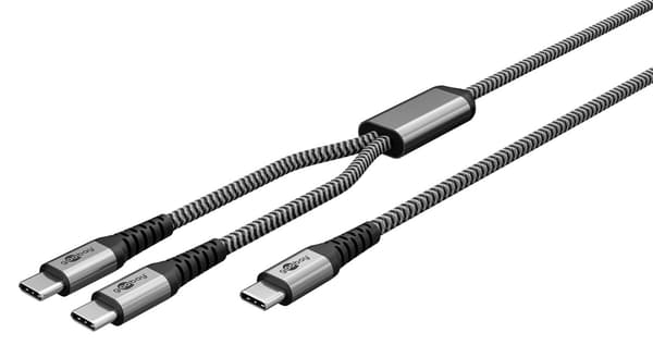 USB-C™ tekstilkabel, 60 W, Power Delivery, 1,5 m, sort;grå