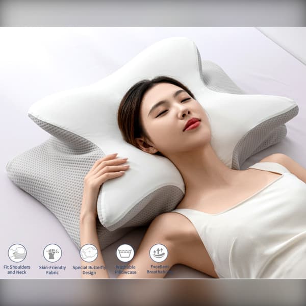 Stor Dobbel Vinge Sommerfuglpute 65x45x15cm - Memory Foam Cervical Støtte for Dyp Søvn White