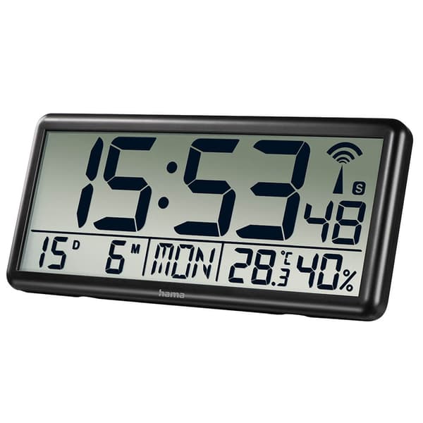 Väggklocka Digital Jumbo Radiosynkroniserad Svart