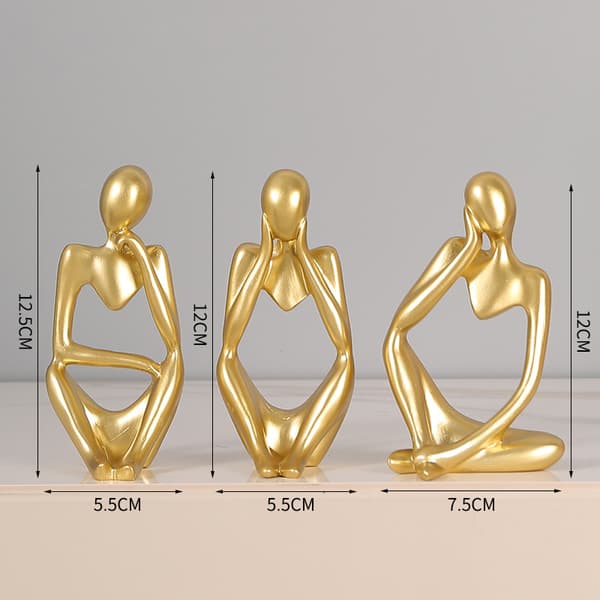 Abstrakta Figurdekorationer - Set om 3 Gold