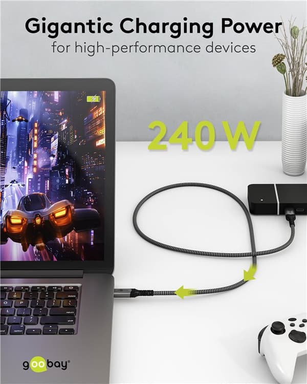 USB-C™-kaapeli, USB4™, 1 m, musta;hopea