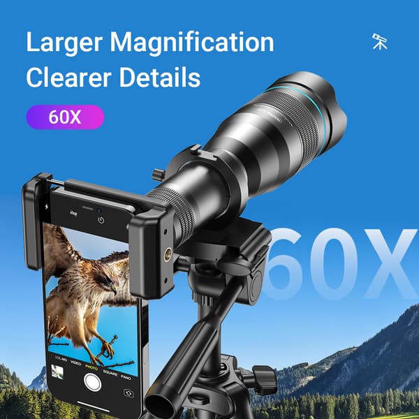 Ulkokäyttöön tarkoitettu 60X HD teleobjektiivi Black