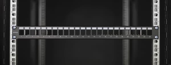 19" Keystone patch panel, 24 ports, 1U, ground cable, metal