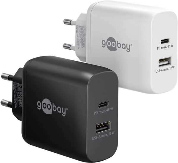 USB-C™ PD GaN dobbel hurtiglader (45W) hvit