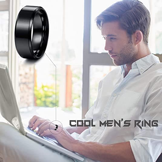 Rustfrit stål anti-stress ring med glat design Black