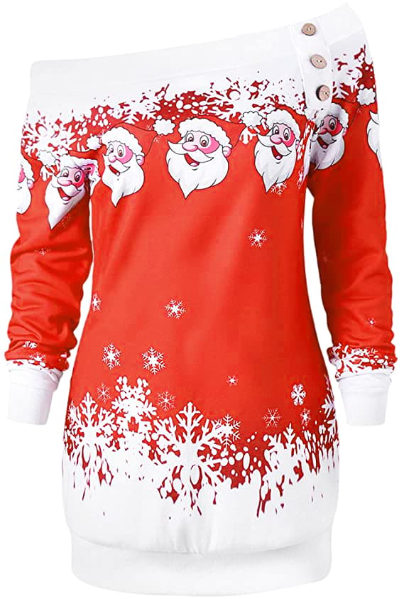 Off-shoulder tyk sweater med julemønster - Str. S, Rød