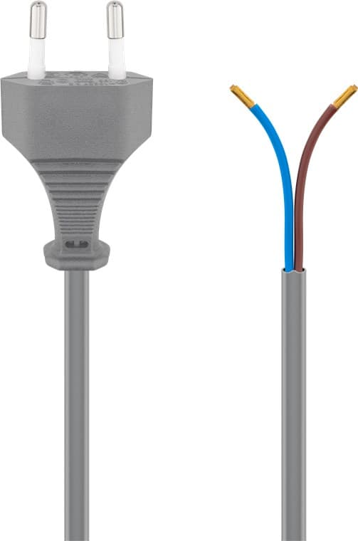 Kabel med euro-stik til montering, 1,5 m, grå