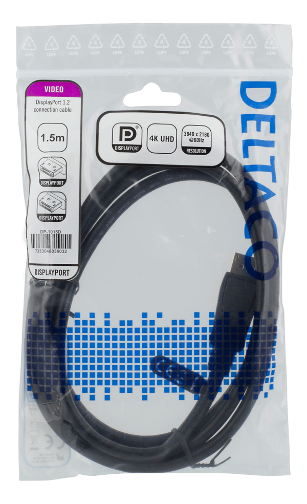 DisplayPort cable, 1.5m, 4K UHD, DP 1.2, black
