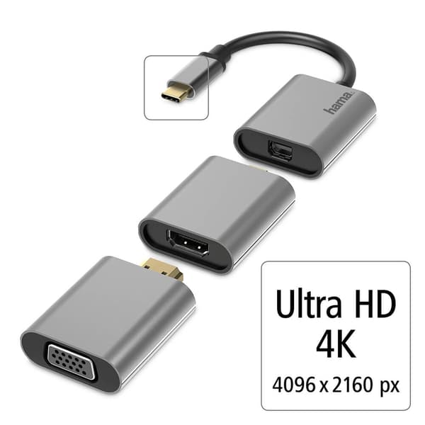 Video Adapter Sett 6i1 USB-C Mini-DisplayPort HDMI VGA
