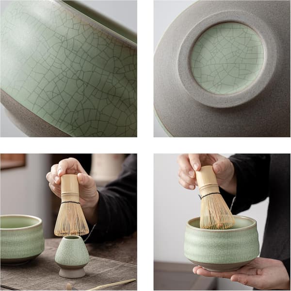 Elegant Sort Matcha Piskesæt - 7 Dele Keramik & Bambus