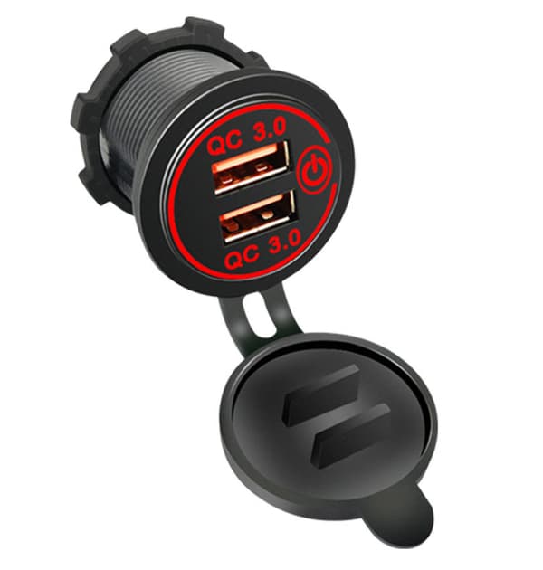 Dobbelt QC3.0 biloplader med afbryder Black+Red