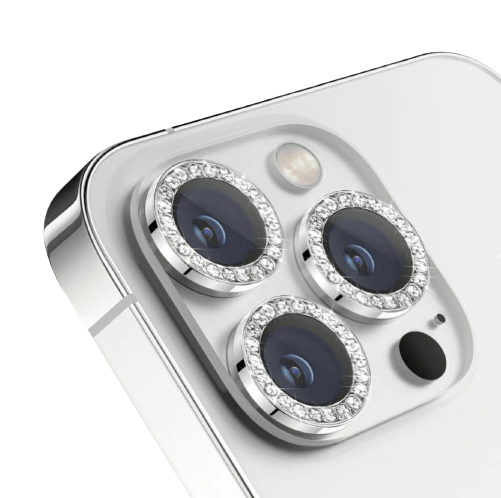 Kamerasuoja strassikivillä 2 kpl Silver iPhone 13/13 Mini