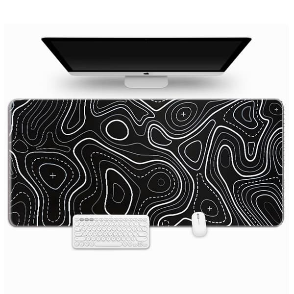 Stor musemåtte - Skrivebordspude med topografisk design Black M
