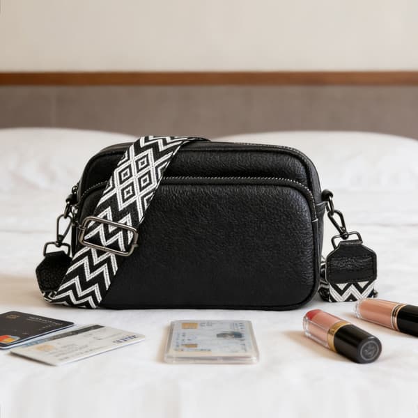 Crossbody-väska Axelremsväska PU-läder Black