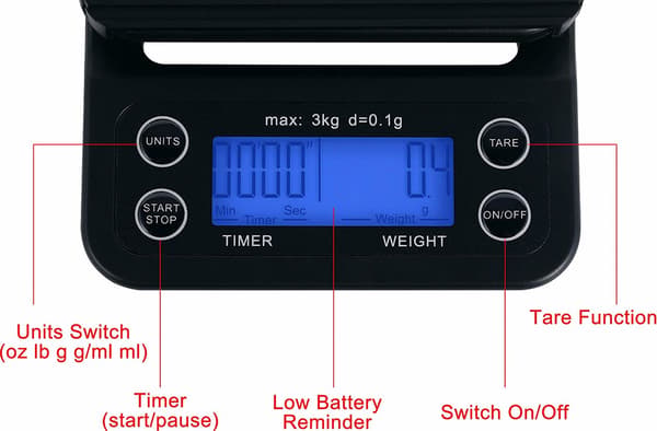 Digital köksvåg / kaffevåg 3 kg/0.1 g precision Black