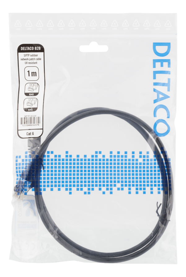 S/FTP Cat6 patch cable, 1m, 250MHz, UV resistant, black