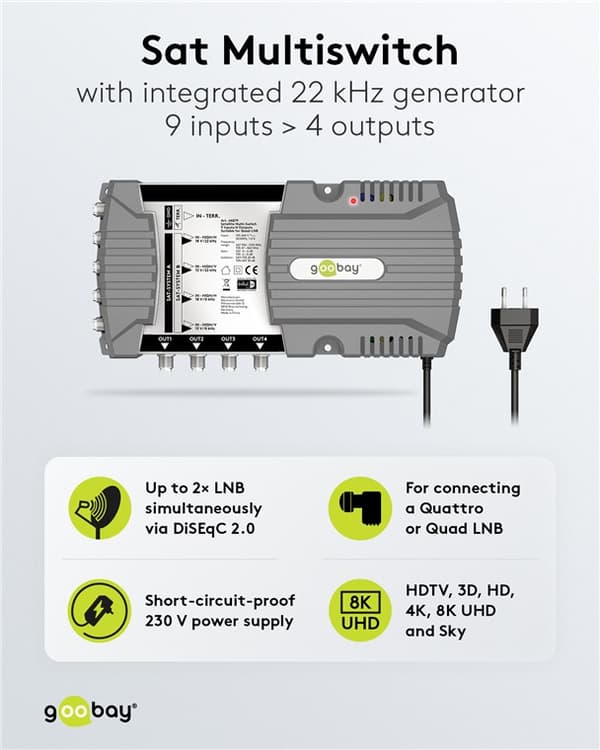 Sat multi-switch 9 indgange/4 udgange