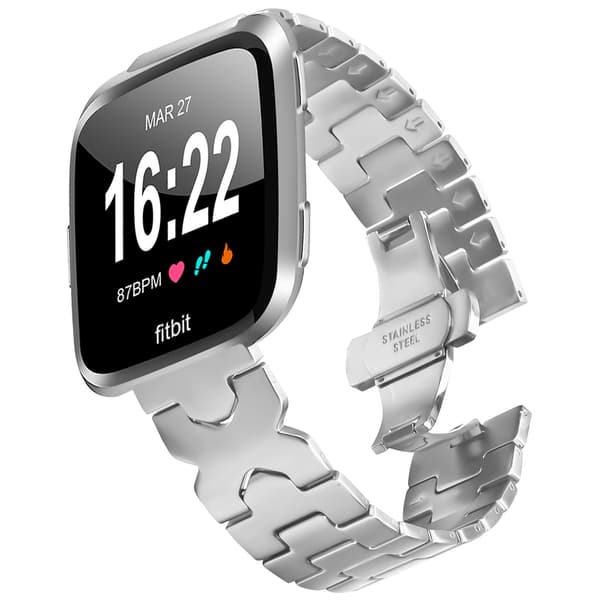 Stilfuld rustfrit stålrem til Fitbit Versa/Lite/Versa 2 Silver