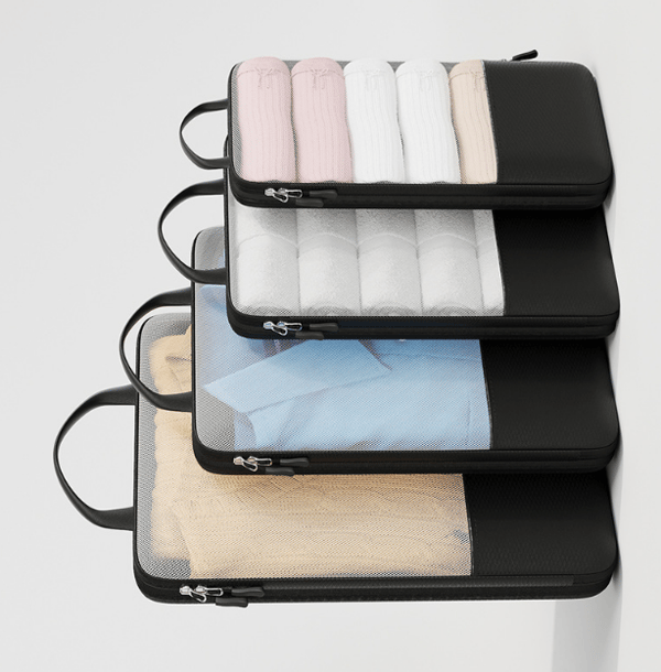 Smarta Packkuber Set - 4 Resetillbehör för Optimal Klädförvaring Black