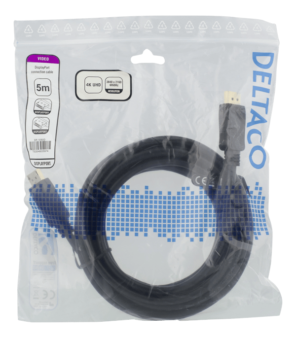 DisplayPort cable, 5m, 4K UHD, DP 1.2, black