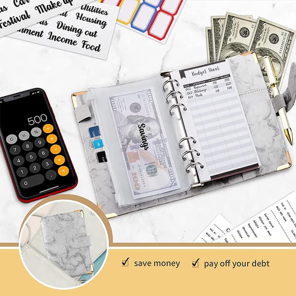 Marmor A6 Budgetpärm med kontantkuvert, Expense Tracker Notebook Black