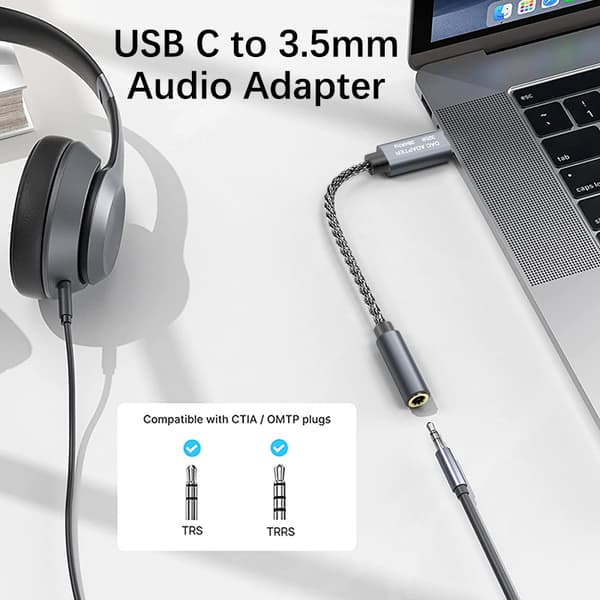 32-bit / 384 kHz USB-C til 3,5 mm lydadapterkabel DAC-adapter Grey