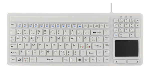 Rubberized keyboard with touchpad, IP68, 105 keys, white