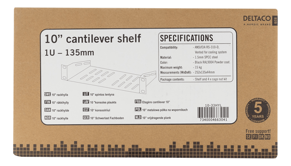 10 "fixed shelf, 1U, 136mm deep, black