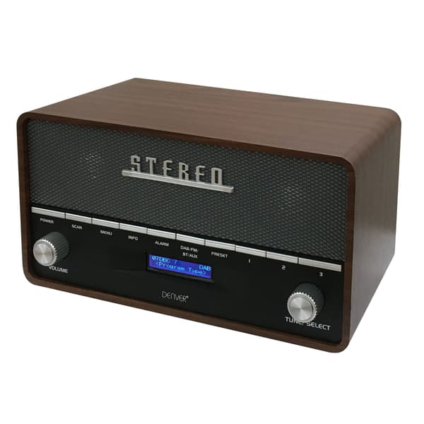 Radio FM DAB+ Klocka Bluetooth DAB-36 Trähölje