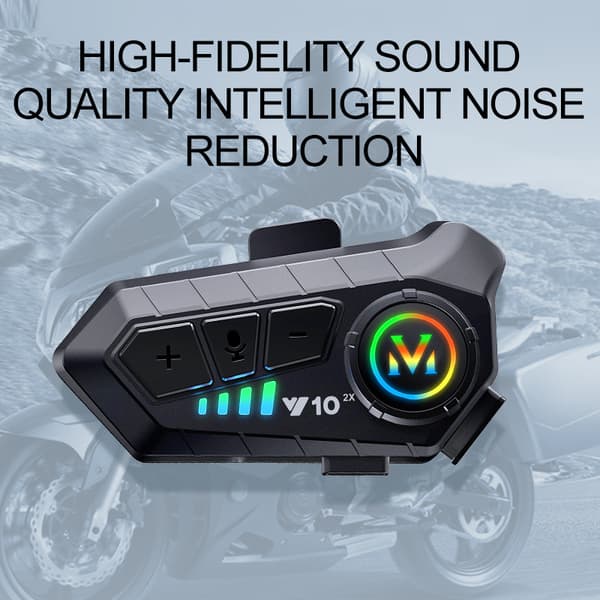 Bluetooth Intercom Headset for Helmets V10-2X Black Compatible with Multiple Devices Hard Mic
