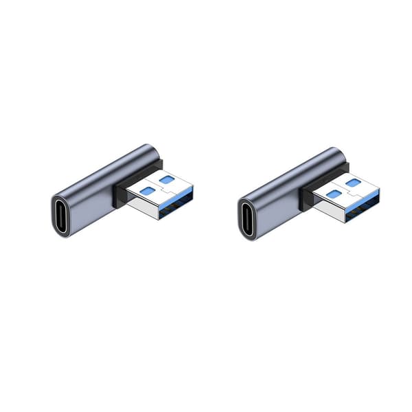 2-pak vinklet USB-C hunn til USB-A hann adapter: Strøm- og dataoverføring