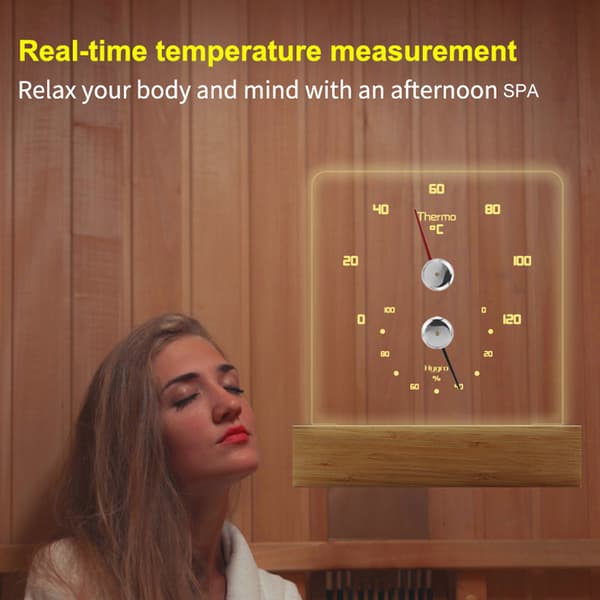 Badstuetermometer Hygrometer med RGB-lys