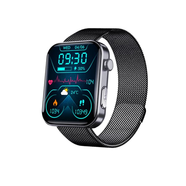 Smartklocka - Mäter Puls, Blodtryck, Blodsyre & Steg Black Milanese strap