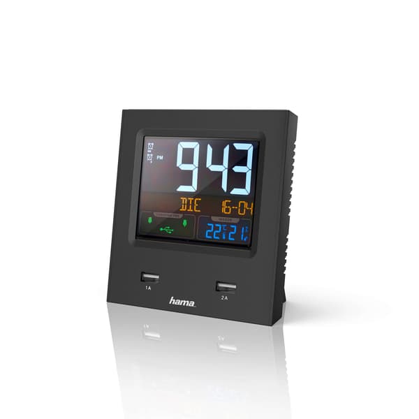 Vækkeur Dual-USB USB-ladning Sort