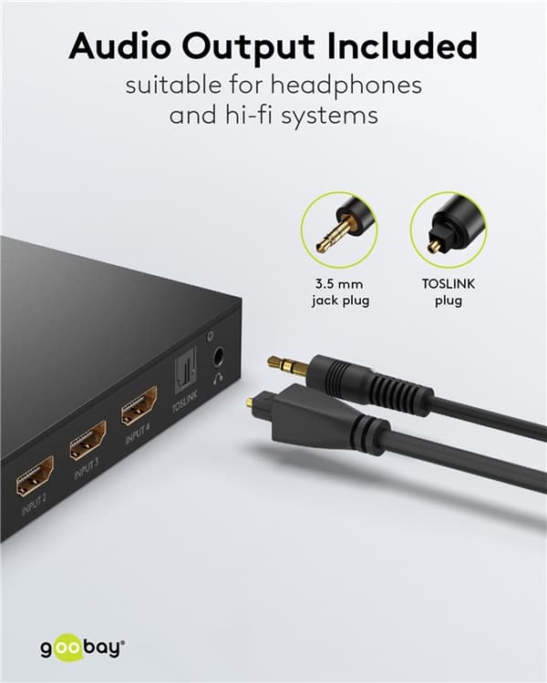 HDMI™ switch box 4 til 1 med lydudgang