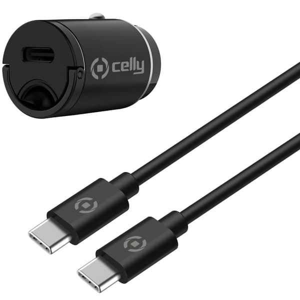 Biloplader 20W + USB-C-kabel Sort