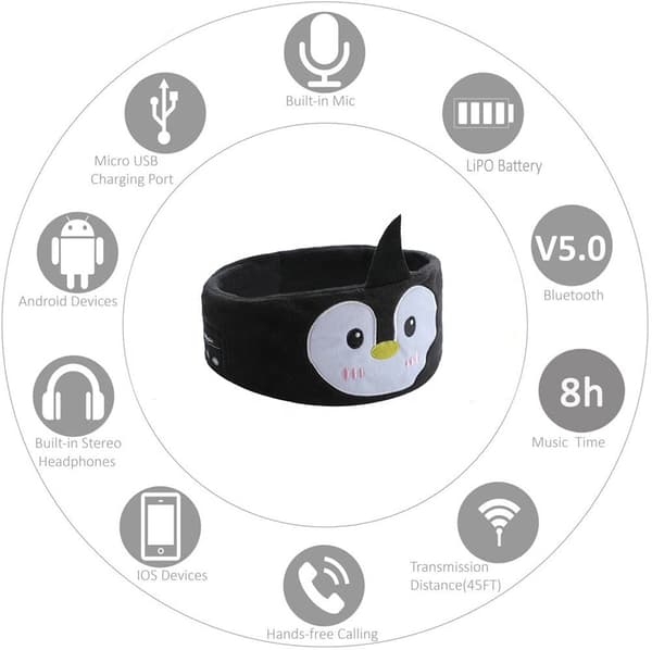 Bluetooth 5.0 Sovemaske med Bluetooth-hodetelefoner Black