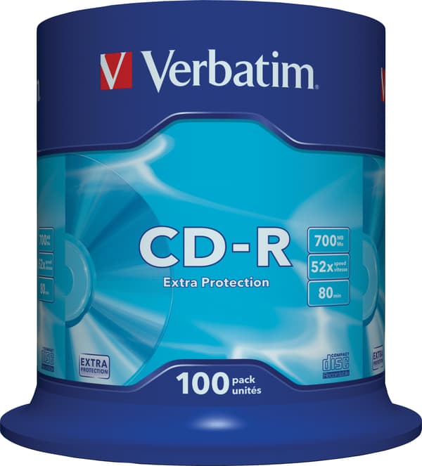 CD-R, 52x, 700 MB/80 min, 100-pack spindel, Extra protection