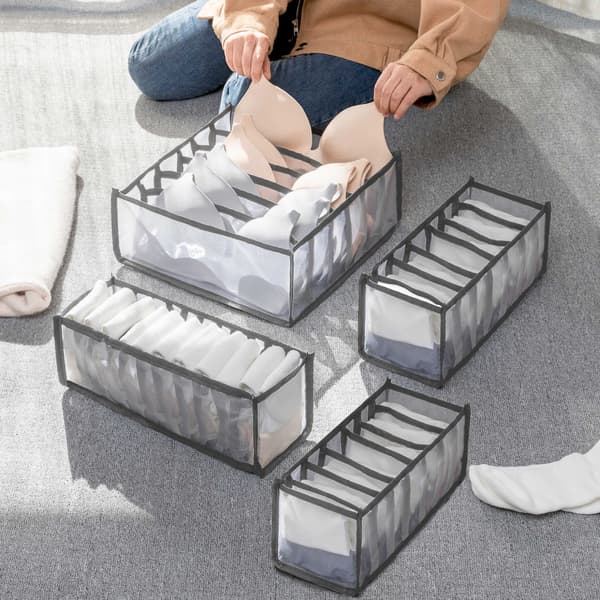Vikbar Klädlåda Organizer för Underkläder BH Strumpor 4-Pack Gray