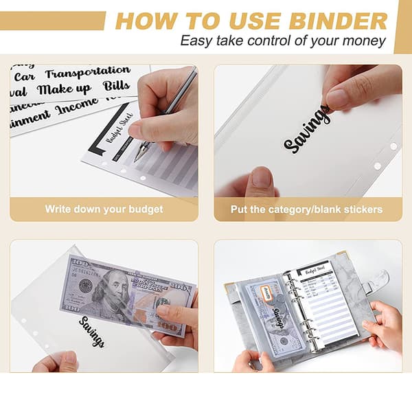 Marmor A6 Budgetpärm med kontantkuvert, Expense Tracker Notebook Black