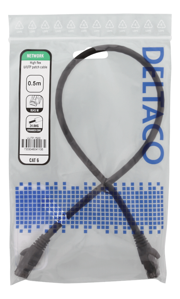 U/UTP High Flex Cat6, patch cable, 0,5m, TPE, black