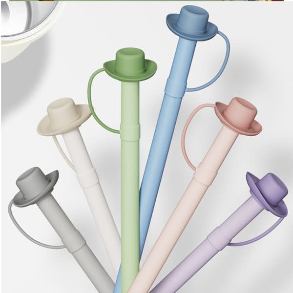 Silikonsugrör med Lock & 1 Rengöringsborste, 6-pack