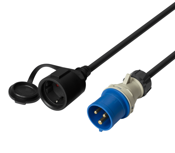 Earthed adapter cable, 1-phase CEE-Schuko IP44 230V 16A 1m