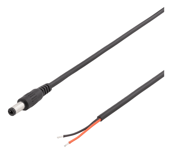 5.5x2.1mm DC to open ended wire, 2m, 20AWG, black