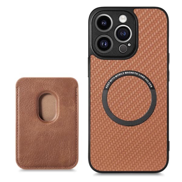 Magnetisk skyddsfodral stöder MagSafe med korthållare Brown iPhone 15 Pro Max