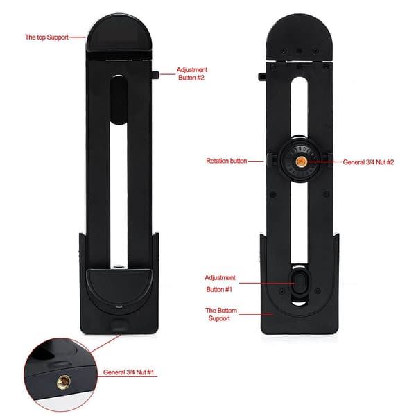 Tablet/Smartphone Holder Stativ Med 1/4 Stativgevind Sort