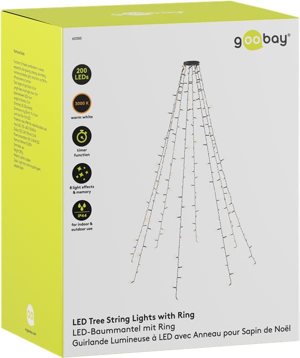 200 LED sengeteppe juletrebelysning med ring